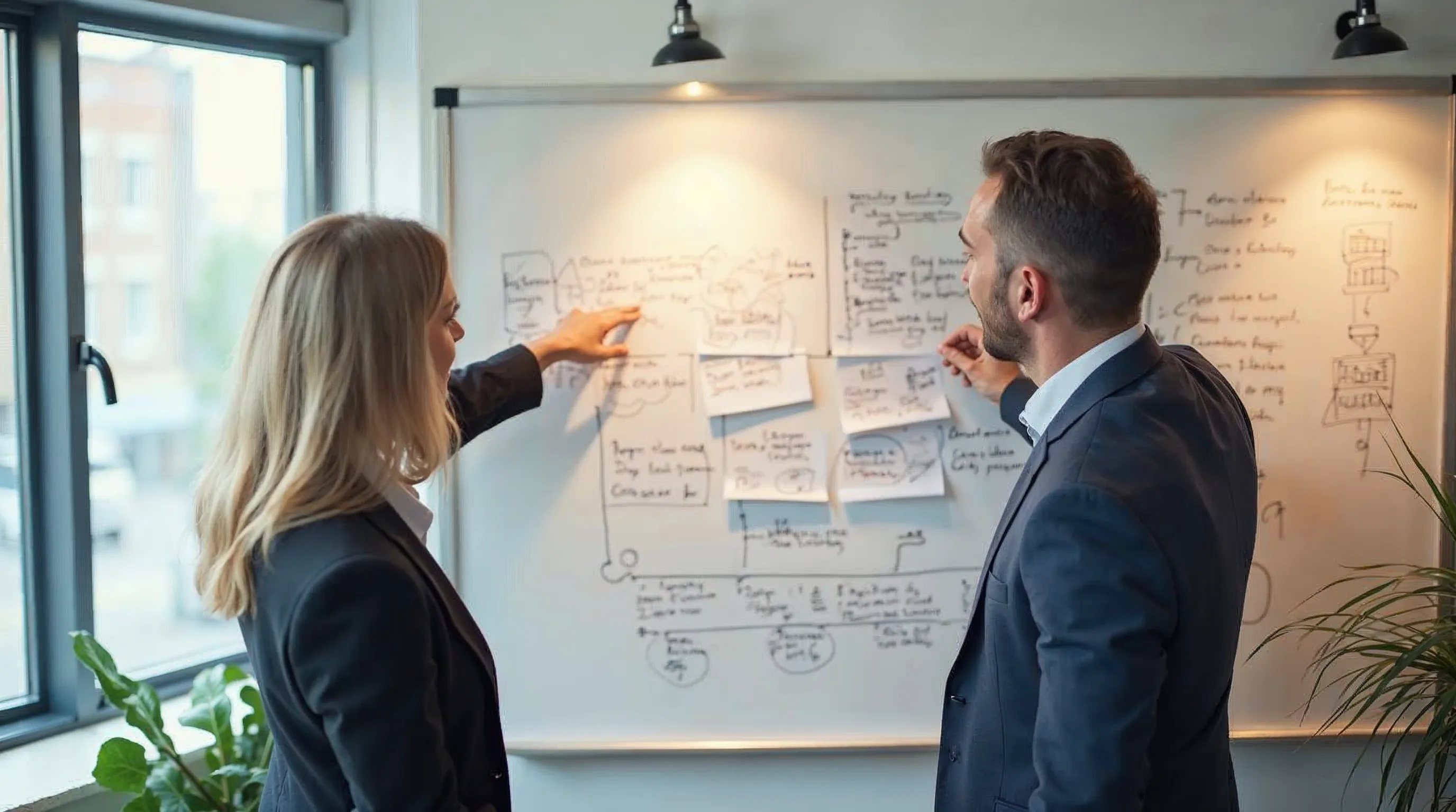 Dataskyddsombud och informationssäkerhetsansvarig samarbetar vid en whiteboard