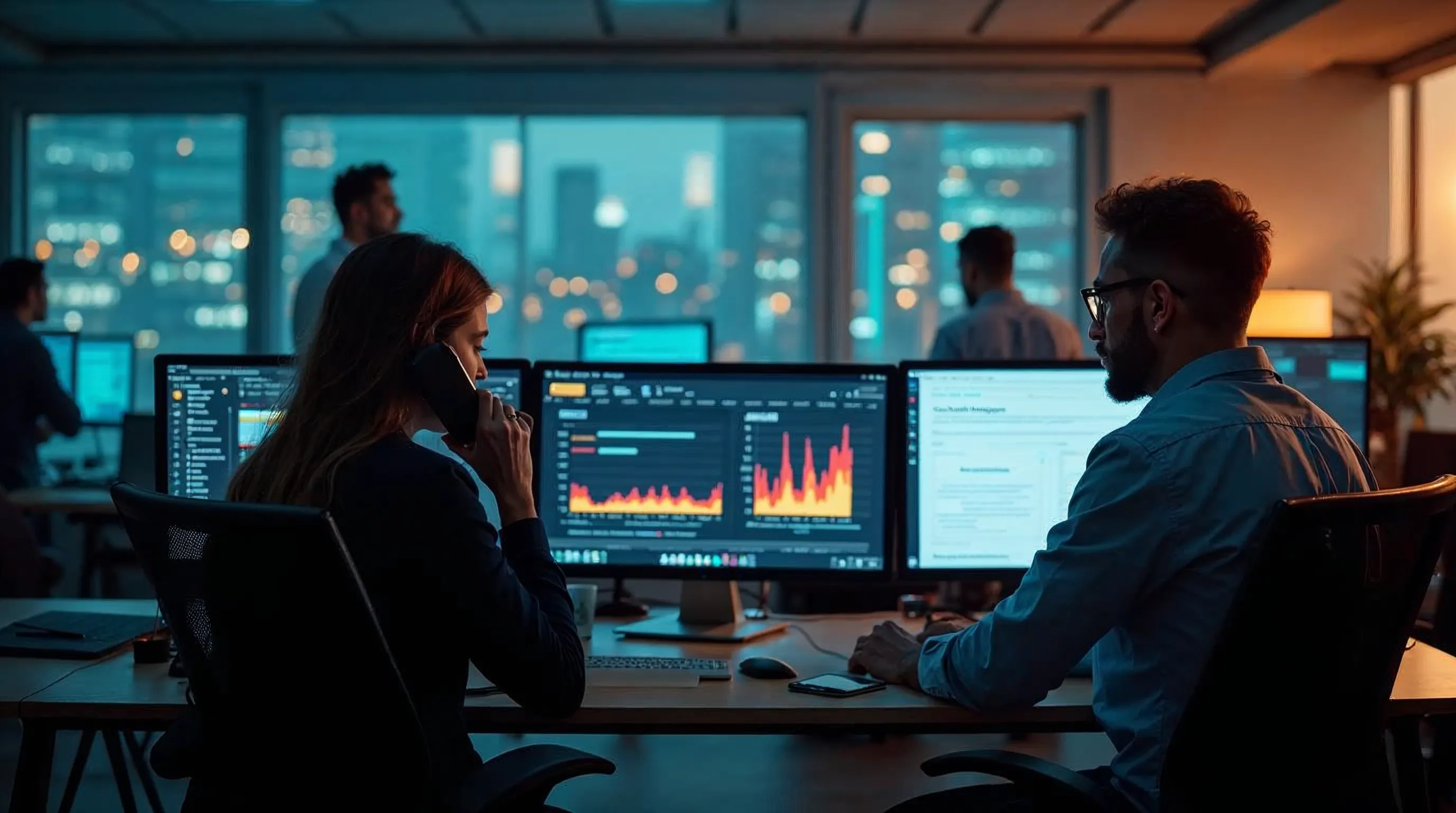 Incidenthanteringsteam i aktion vid ett modernt säkerhetscenter