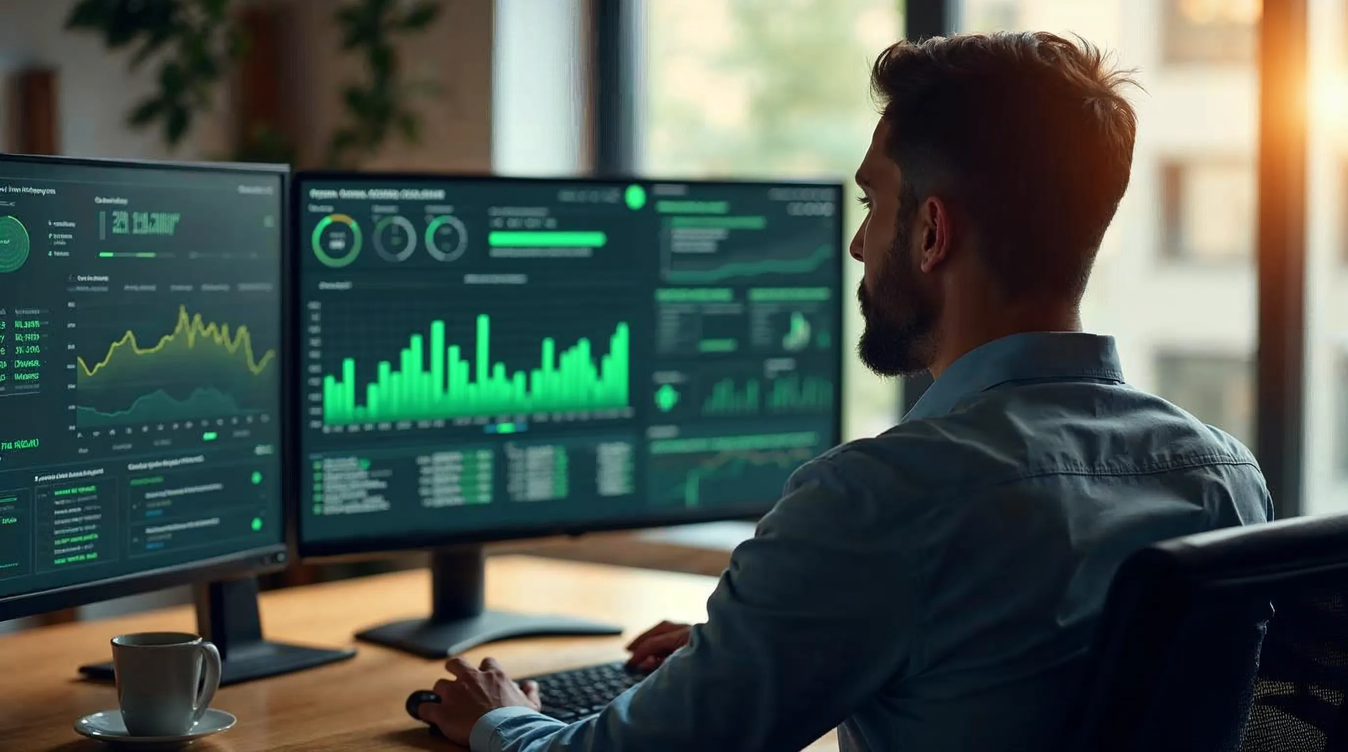 GRC-professionell övervakar compliance-dashboard i realtid